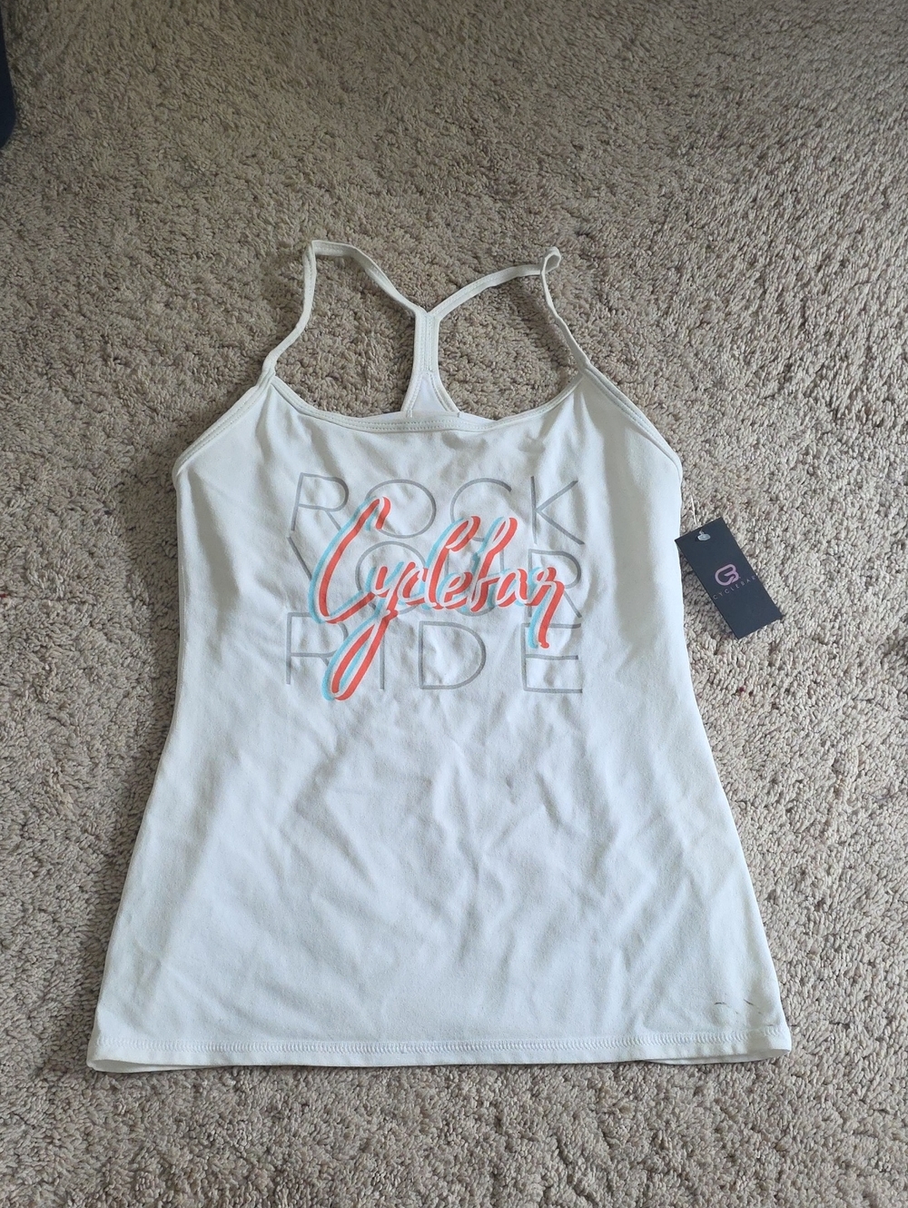 White Cyclebar Racerback Tank with Coral Logo